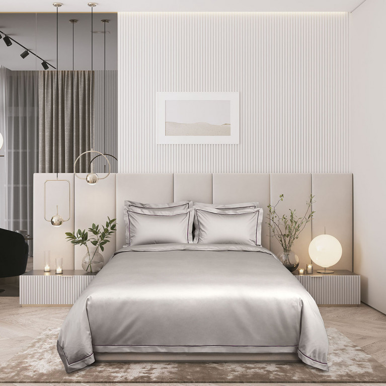 Комплект постельного белья GEORGE 400 tc серый с фиолетовым кантом