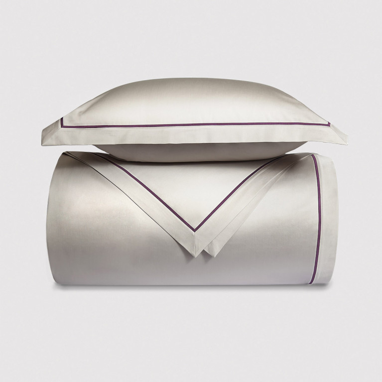 Комплект постельного белья GEORGE 400 tc серый с фиолетовым кантом