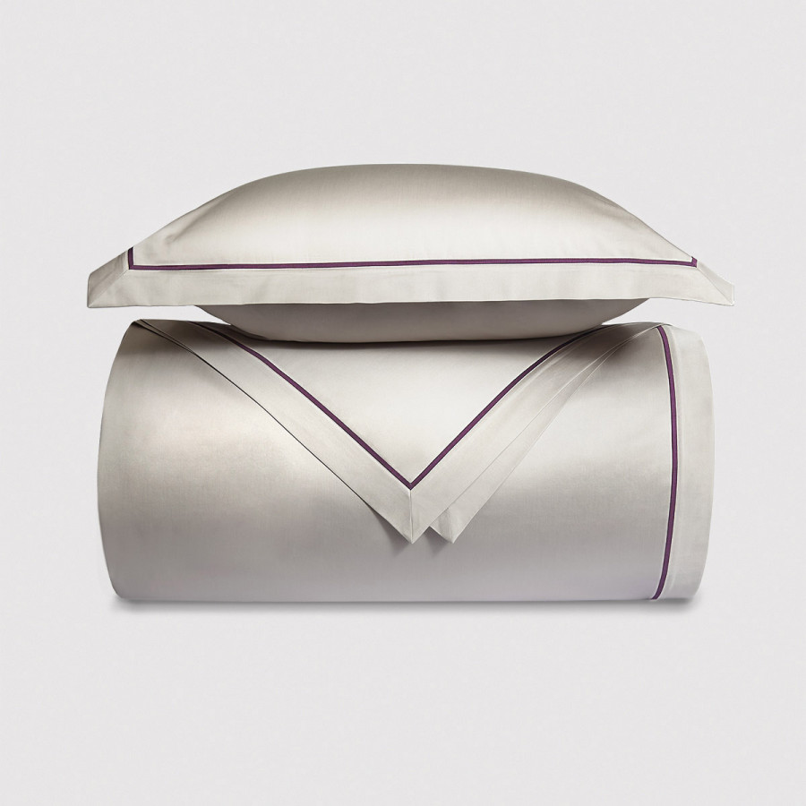 Комплект постельного белья GEORGE 400 tc серый с фиолетовым кантом