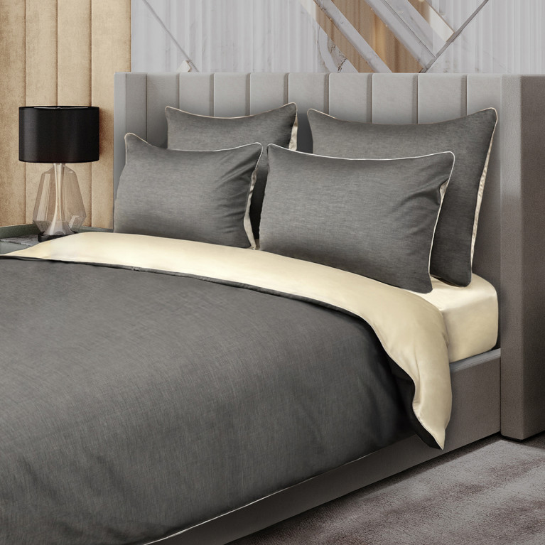 Комплект постельного белья LOT BECOLOR 600 tc темно-серый меланж/жемчужный