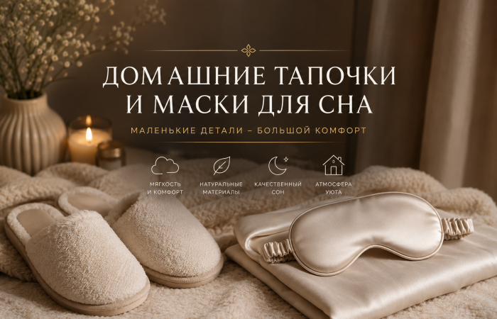 Домашние тапочки и маски для сна: премиальные аксессуары для ежедневного комфорта