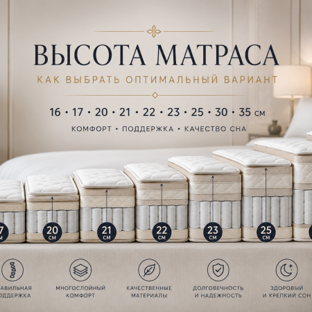 Высота матраса: 16, 17, 20, 21, 22, 23, 25, 30 или 35 см — какую выбрать?