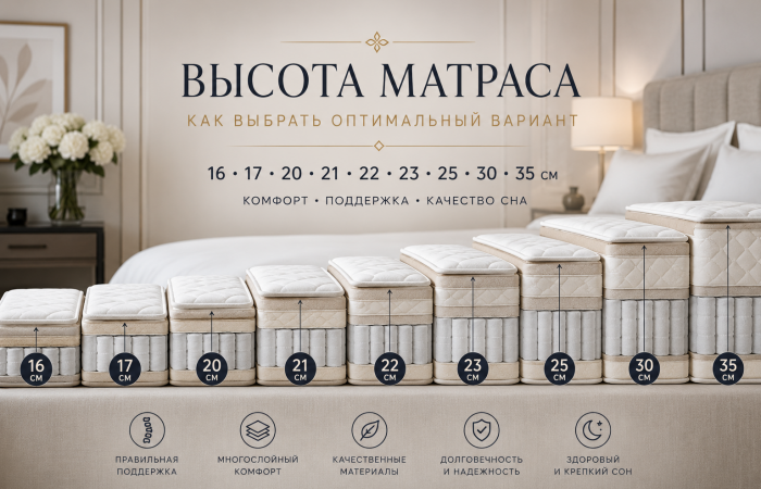 Высота матраса: 16, 17, 20, 21, 22, 23, 25, 30 или 35 см — какую выбрать?